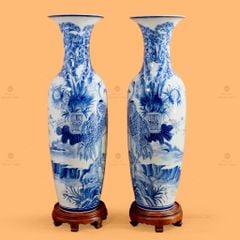 Lộc Bình 1M2 Men Lam Tùng Hạc