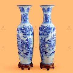 Lộc Bình 1M4 Men Lam Vẽ Sơn Thủy